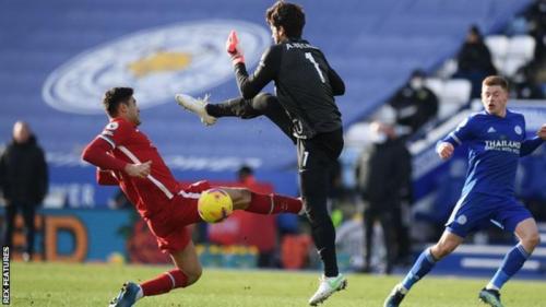 Liverpool goalkeeper Alisson (second right) was involved in another defensive calamity following his mistakes against Manchester City last week