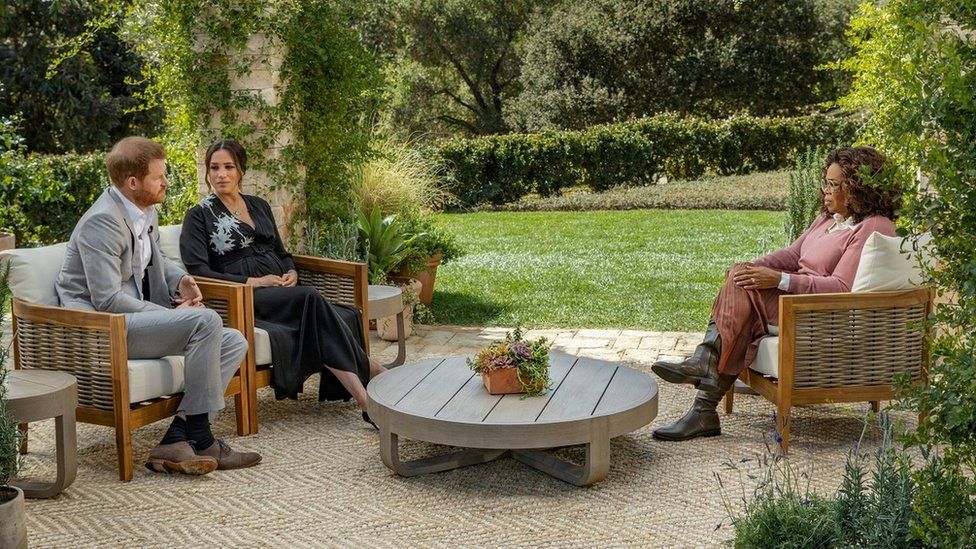 The interview took place in the garden of a house near where the couple live in Montecito, west of Los Angeles