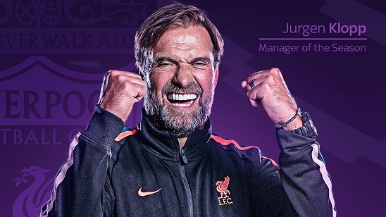 Jurgen Klopp has been named Premier League manager of the year