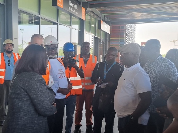 Pamela Djamson Tettey – MD, GACL addresses Dep.Min. Transport, Hassan Tampuli (in white shirt) and members of Parliament’s Select Committee on Roads and Transport during the team’s day’s visit to Kumasi and Tamale airports on Monday