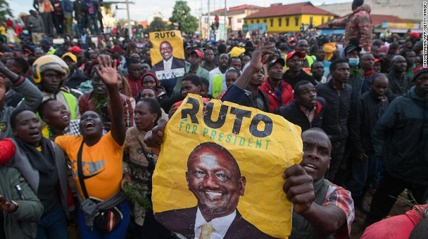 Supporters of William Ruto, Kenya's President elect, celebrate in Eldoret on August 15, 2022 as Kenya's election body on August 15, 2022 declared Deputy President William Ruto the winner of the country's close-fought presidential election.