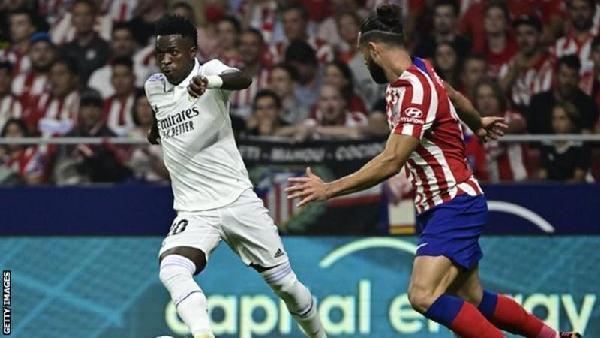 A shot from Vinicius Jr hit the post against Atletico but team-mate Federico Valverde slotted in the rebound