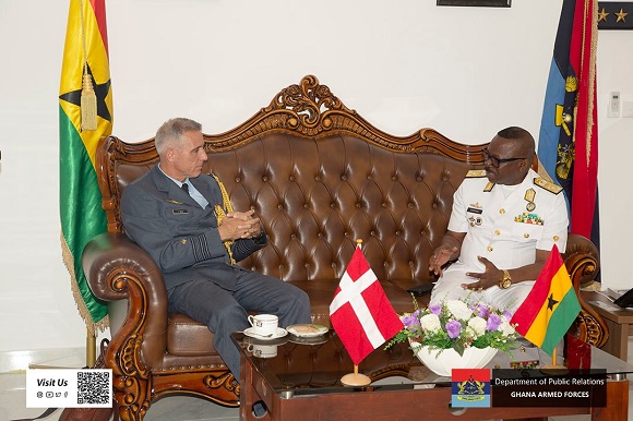 Lieutenant Colonel (Lt Col) Lasse Sand and Chief of the Defence Staff (CDS), Vice Admiral Seth Amoama at his office in Burma Camp