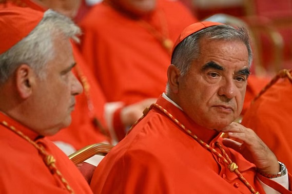 Italian Cardinal Giovanni Angelo Becciu attends a Vatican consistory for the creation of new Cardinals on Aug. 27, 2022 at St. Peter's Basilica. (Alberto Pizzoli/AFP/Getty Images)