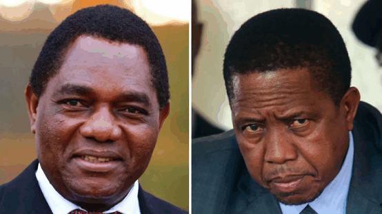 Hakainde Hichilema (L) defeated Edgar Lungu (R) in the 2021 presidential election - the third time they had faced each other at the polls