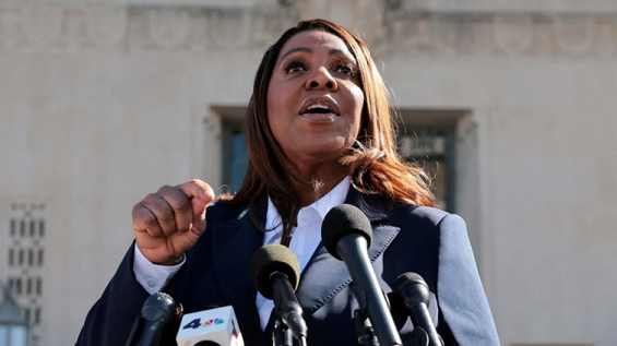 New York Attorney General Letitia James speaks to the media outside the U.S. District Court for the Eastern District of Virginia in Norfolk, Virginia, U.S., October 24, 2025.