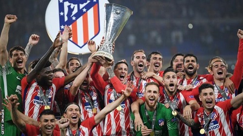 Atletico Madrid celebrate Europa League win