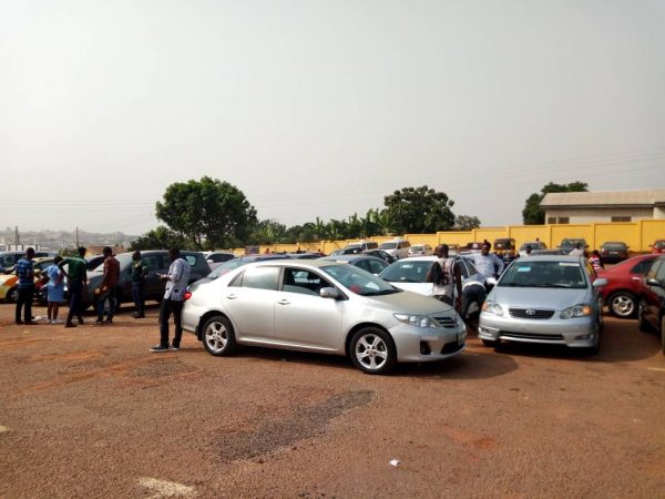 Vehicles parked at the DVLA office at Airport roundabout in Kumasi.