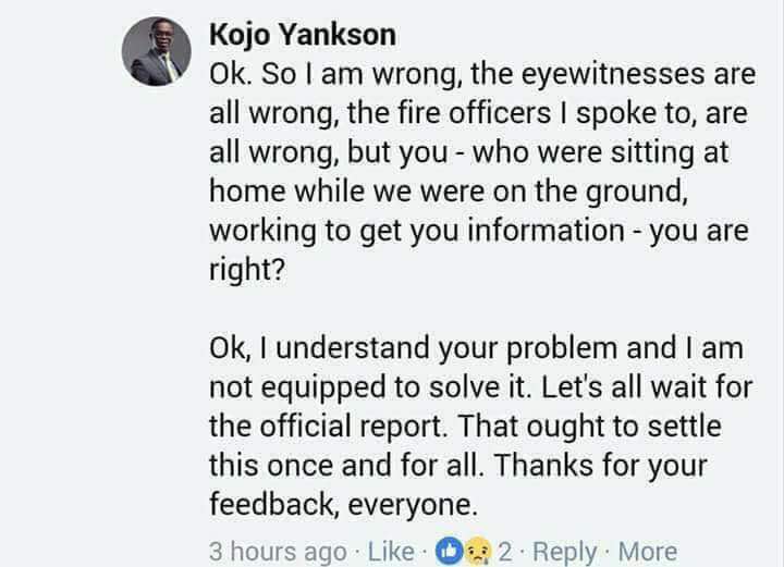 Kojo Yankson's initial response was deemed arrogant by many
