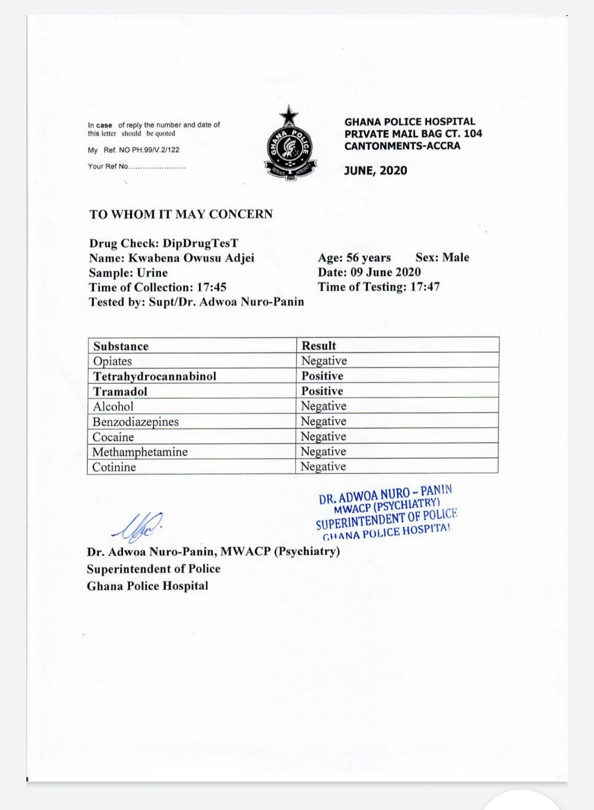 Kwabena Owusu Adjei medical report