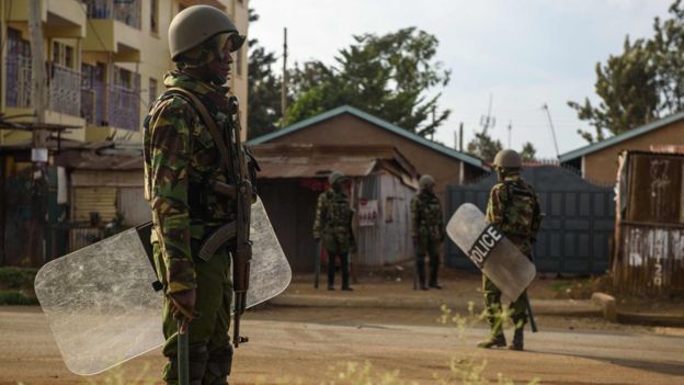 Riot policemen at Kisumu, an opposition stronghold