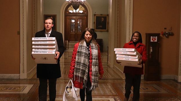 Stacks of pizzas were ordered in to Senators' offices in anticipation of a long night