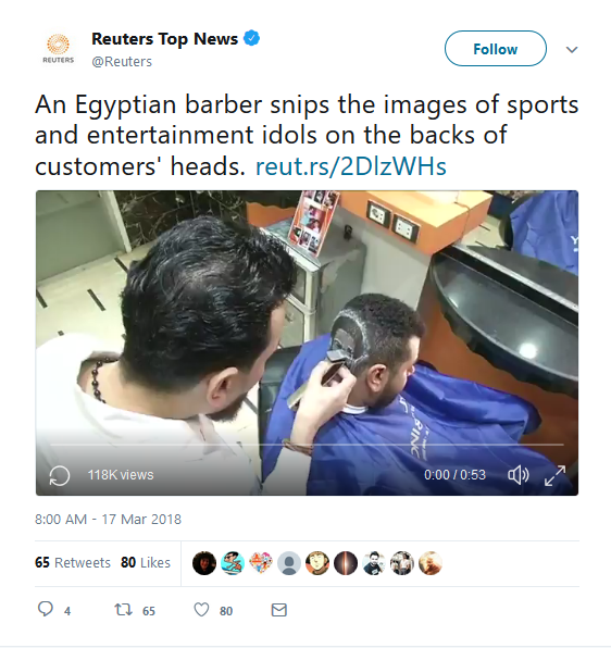 Egyptian barber  Caesar drawing an image of Mohammed Salah on a customer's head