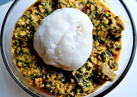 Palava Sauce can be served with Gari (eba)