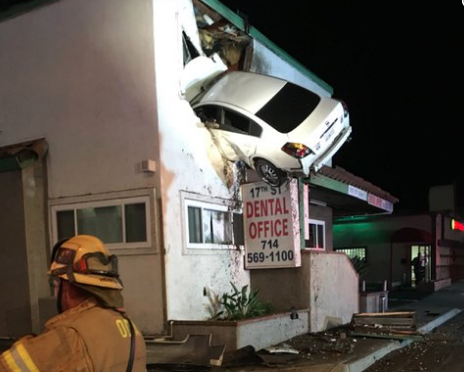 Car crashed into the second floor of a building