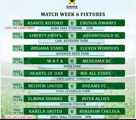 Ghana Premier League matchday 6 fixtures