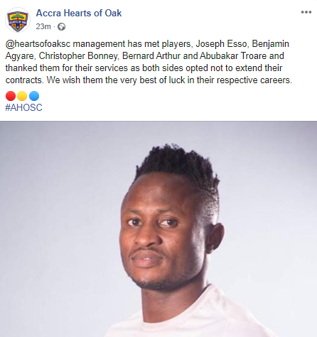 Joseph Esso, Benjamin Agyare and 3 others leave Hearts of Oak ...
