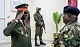 Guinea Bissau Army General Horta Nta Na Man (left) salutes an officer during the swearing-in ceremony as the transitional leader and chief of the High Command in Bissau on Thursday, November 27, 2025 [Patrick Meinhardt/AFP]